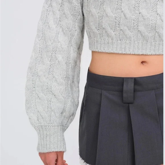 For Love and Lemons | BNWT Grey Lise Chunky Cropped Sweater w/ Ribbon Size Large - Picture 5 of 11
